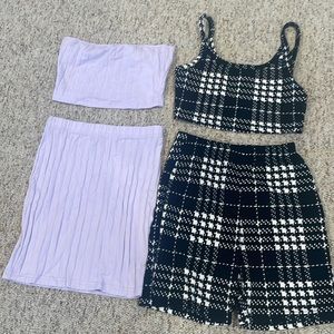 Two sets of brand new women tops and skirt and shorts